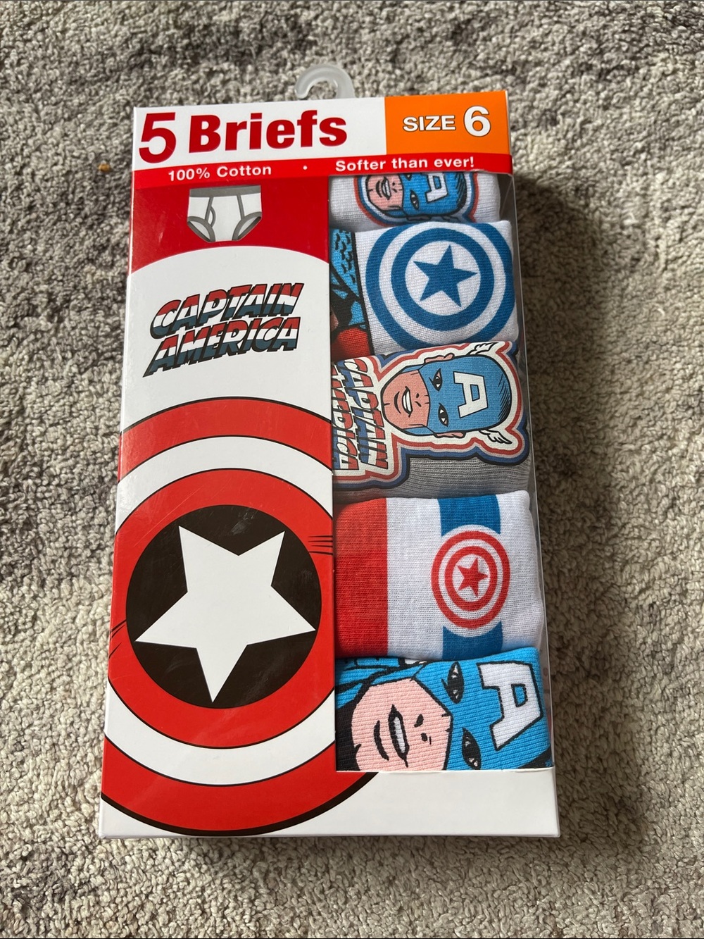 NWT Marvel Captain America Boys 5-Pack Briefs | Size 6 | Cotton Underwear